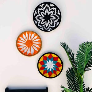 Boho Wall Basket Decor Set of 3, Bohemian Wall Hanging, Unique Wall Basket Decor, Woven African Baskets, Living Room & Bedroom Wall Art