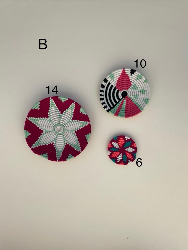 Green African Wall Basket Set: Boho Woven Wall Art