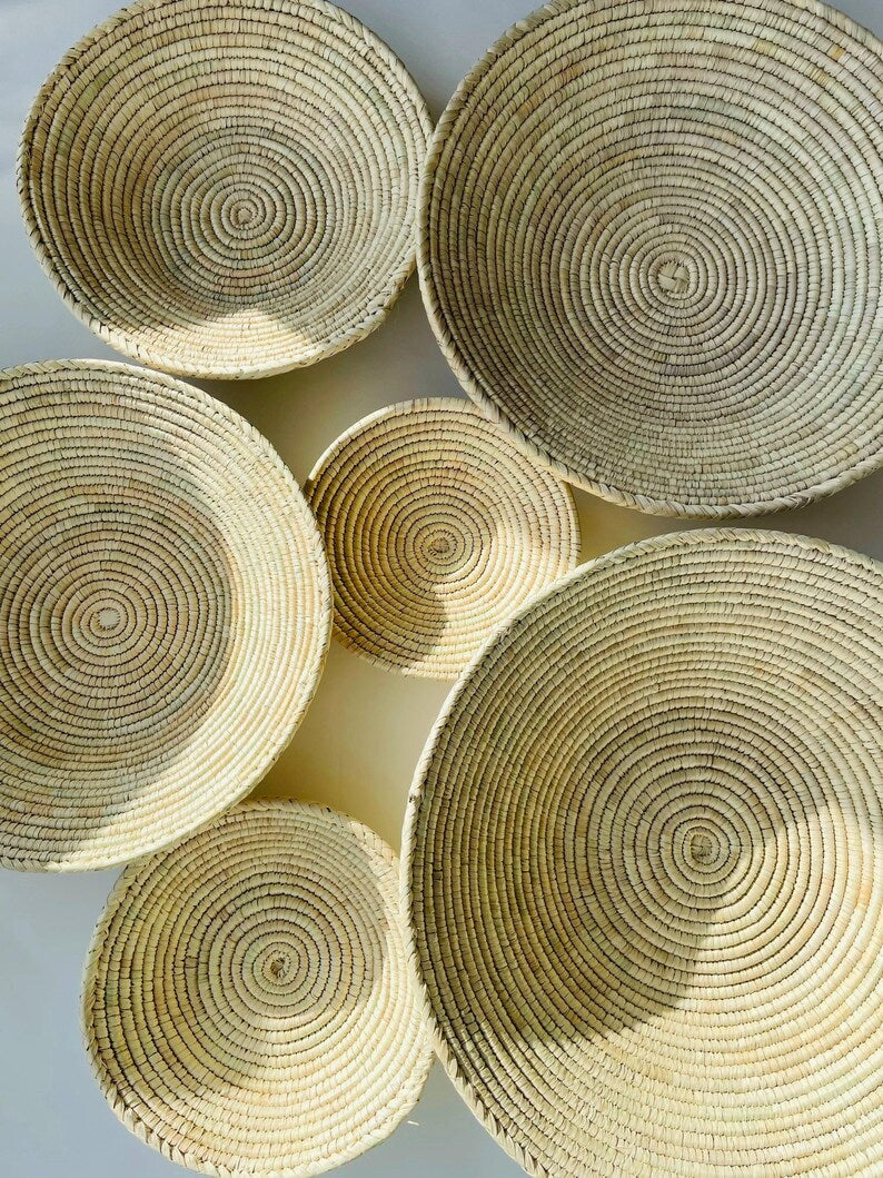 Extra Large Handwoven Wall Baskets Set”, Boho Wall Decor, Rustic Woven Bowl Basket, Handmade Eco-Friendly Seagrass Basket, Housewarming Gift