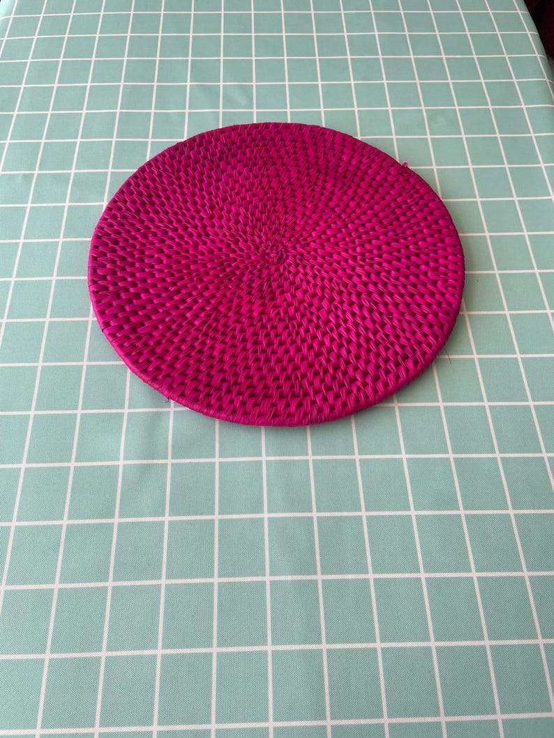 Handwoven hot Pink Palm fiber Placemat: Boho Table Mat