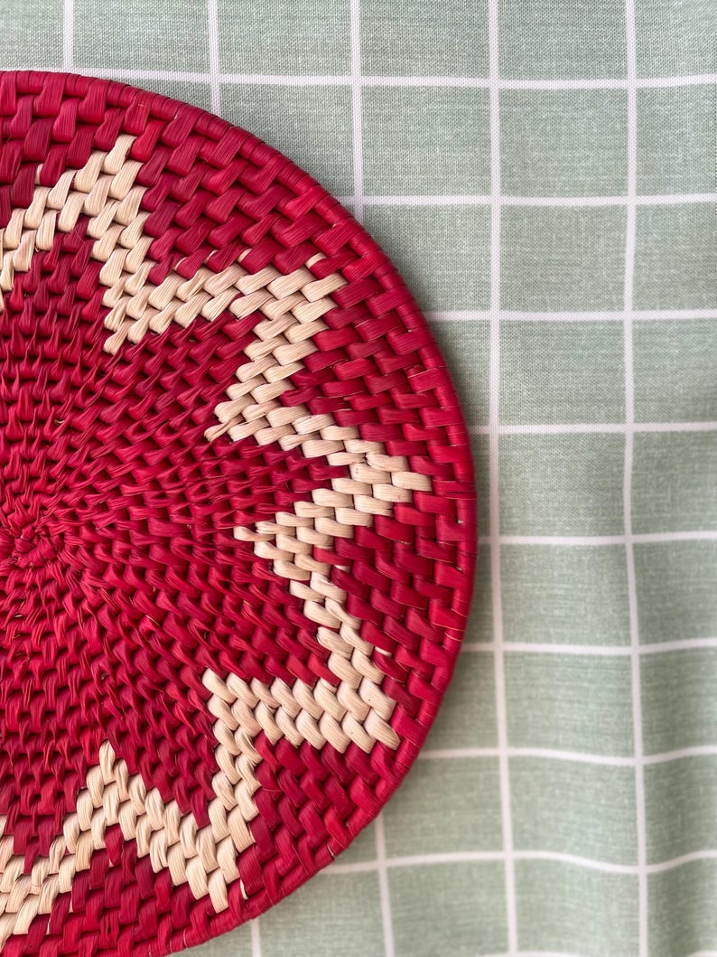 Christmas Red Placemats: Woven Holiday Table Decor (12 inches)