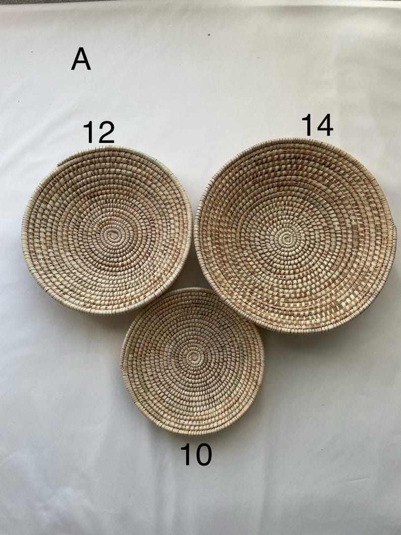 Handwoven neutral Wall basket set of 6, boho wall hanging baskets, woven African decorative baskets, seagrass baskets, bohemian wall decor