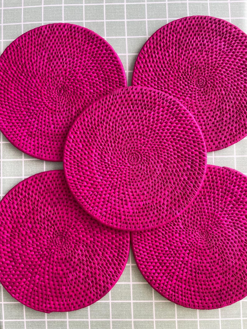 Handwoven hot Pink Palm fiber Placemat: Boho Table Mat