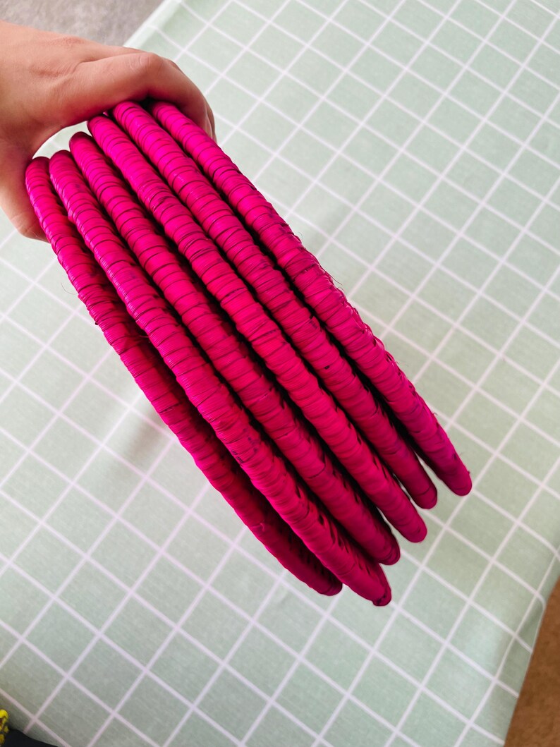 Handwoven hot Pink Palm fiber Placemat: Boho Table Mat