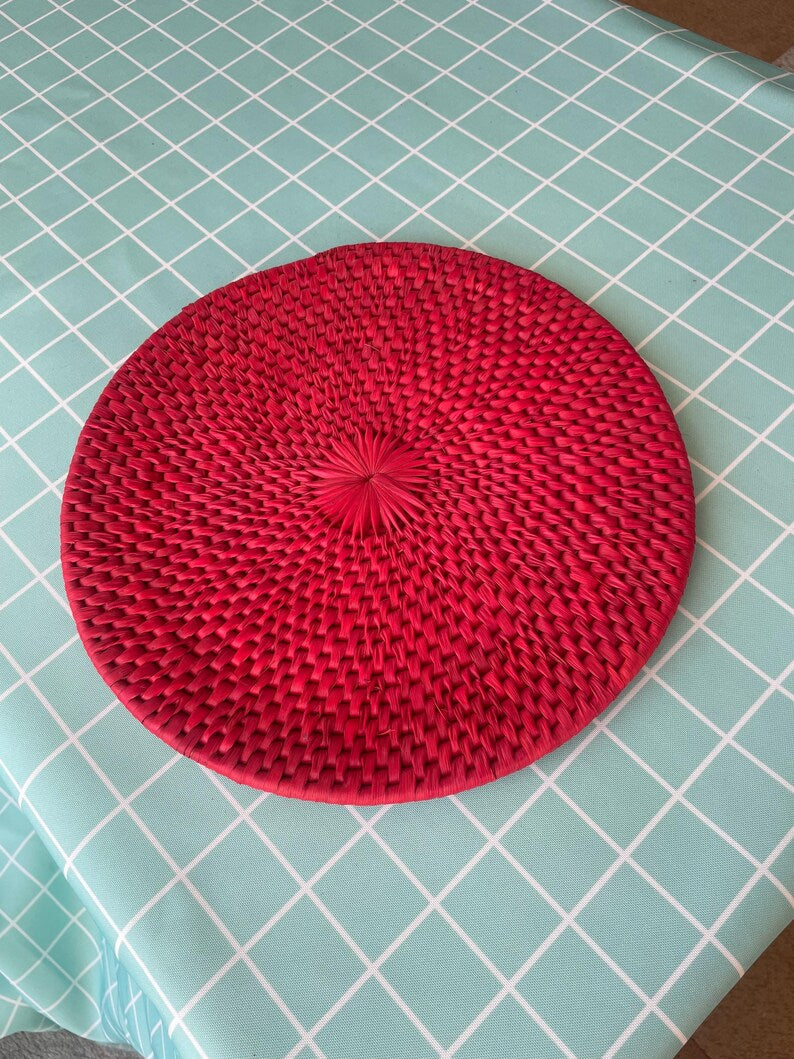 Red Woven Christmas Placemats: Farmhouse Holiday Table Decor