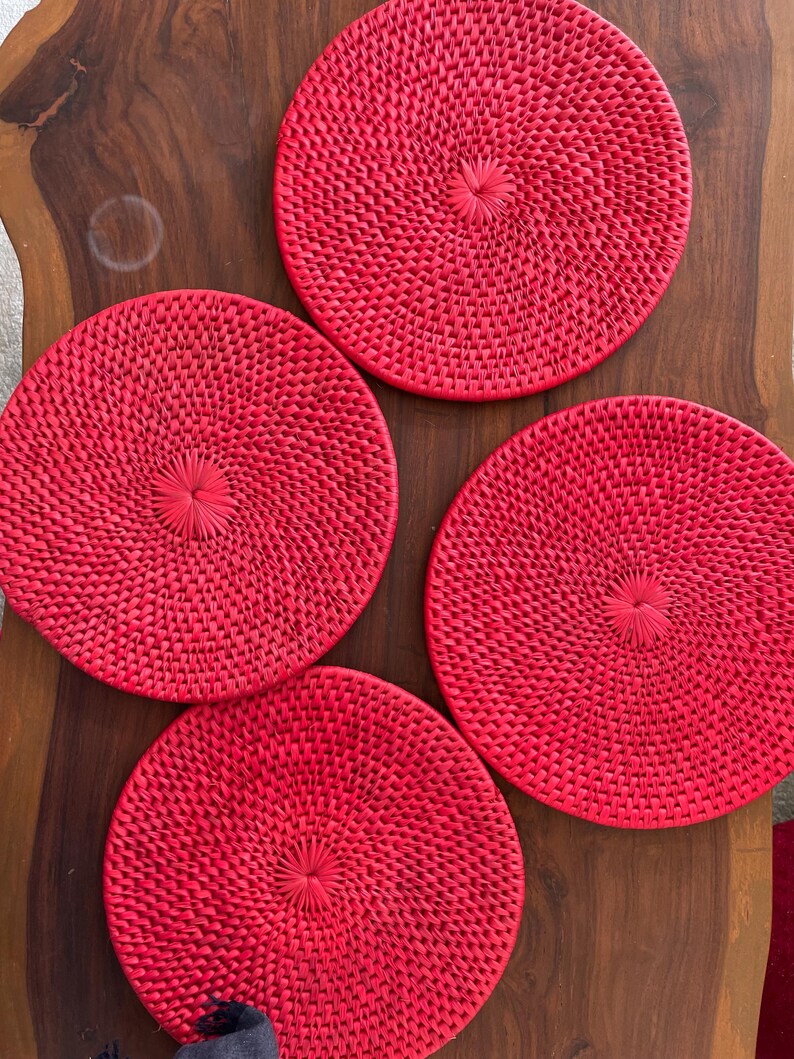 Red Woven Christmas Placemats: Farmhouse Holiday Table Decor
