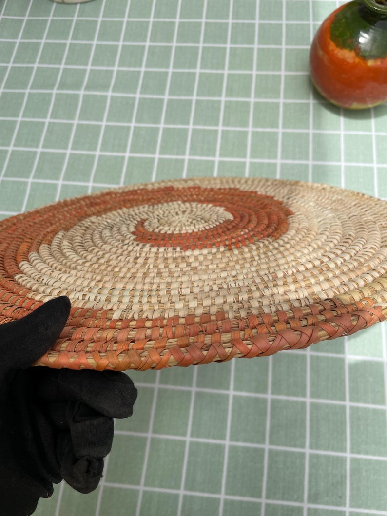 Woven Spiral Placemats Set, Boho Orange Placemats, Sea Grass Placemats, Eco Friendly Placemat, Handmade Placemat, Boho Table Decor, 14 inch