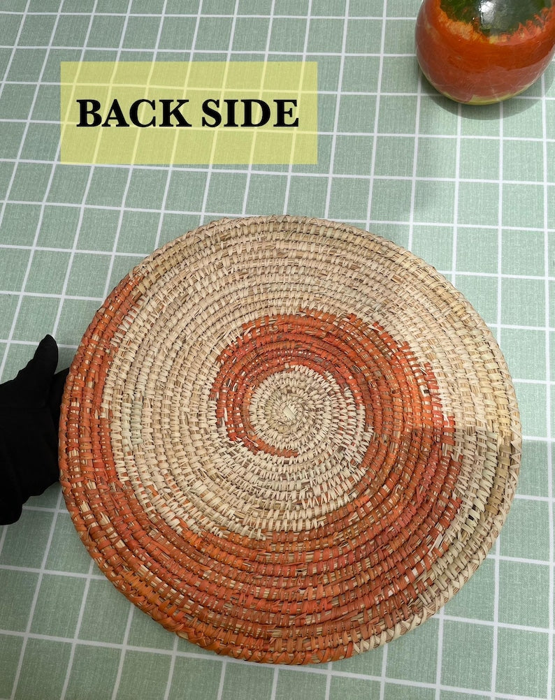Woven Spiral Placemats Set, Boho Orange Placemats, Sea Grass Placemats, Eco Friendly Placemat, Handmade Placemat, Boho Table Decor, 14 inch