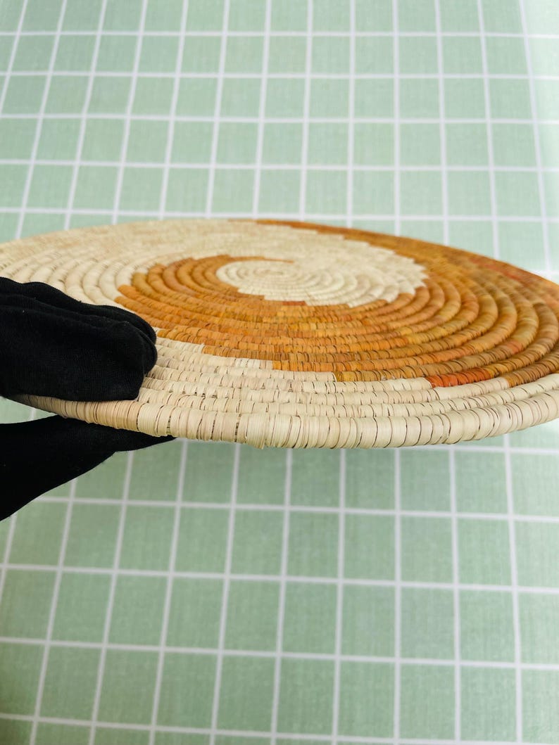 HandWoven Spiral Placemats, Orange Placemats Round, Boho Placemats Set, Eco Friendly Placemats, Rustic Placemat, Boho Table Decor, 14 inch