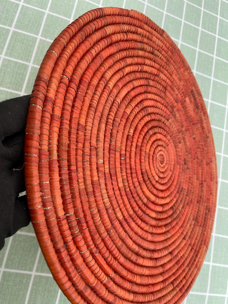 Boho Woven Palm Placemats: Terracotta Rustic Table Decor, 14 inch