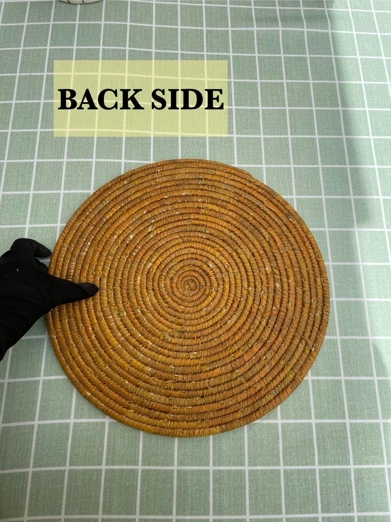 Boho Mustard Palm Leaf Placemats: Round Woven Table Decor