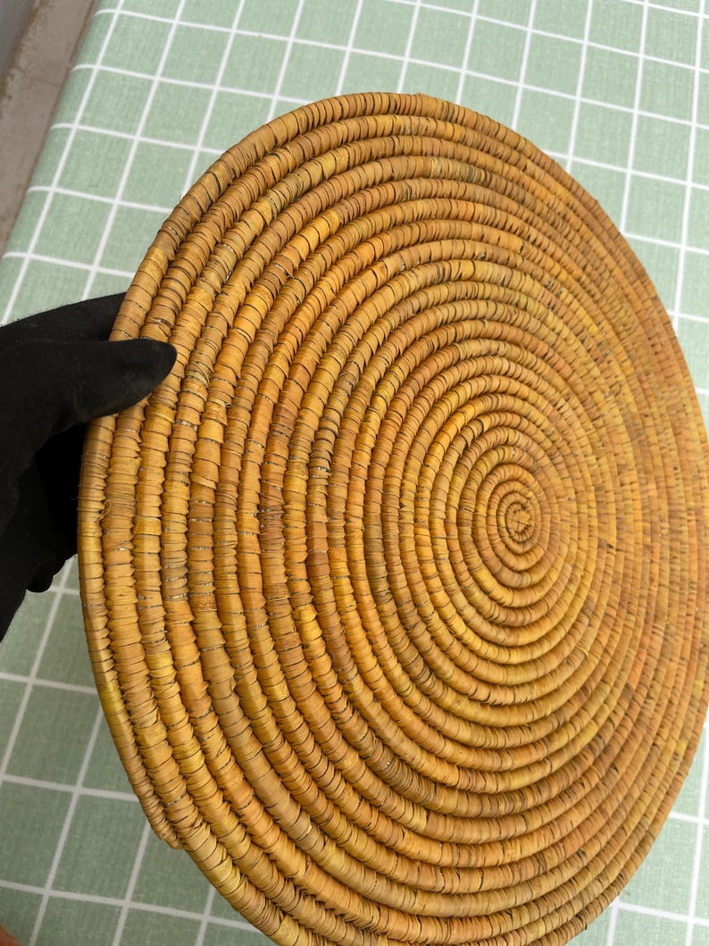 Boho Mustard Palm Leaf Placemats: Round Woven Table Decor