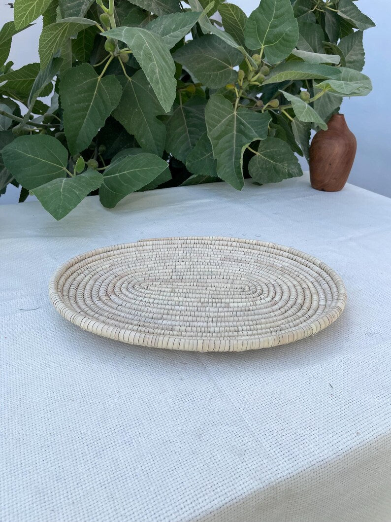 Handmade Woven oval Palm Leaf Tray: Boho Table Decor, Fruit Tray