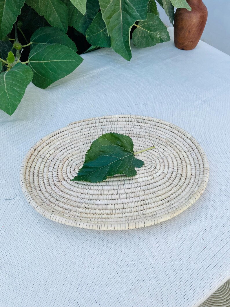 Handmade Woven oval Palm Leaf Tray: Boho Table Decor, Fruit Tray