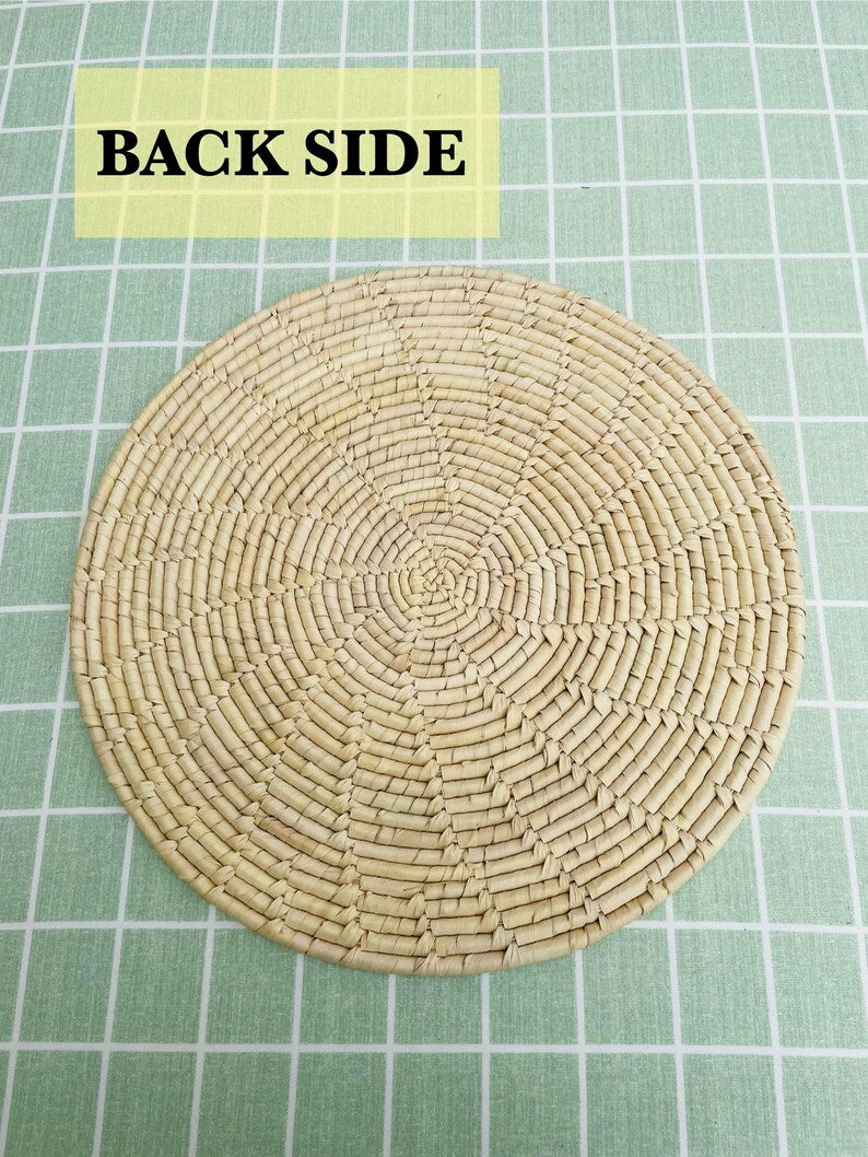Hand Woven Round Palm Leaf Placemats, Boho Placemats For Table, Eco Friendly Place Mat For Natural Dining Decor, Bohemian tableware, 14 inch