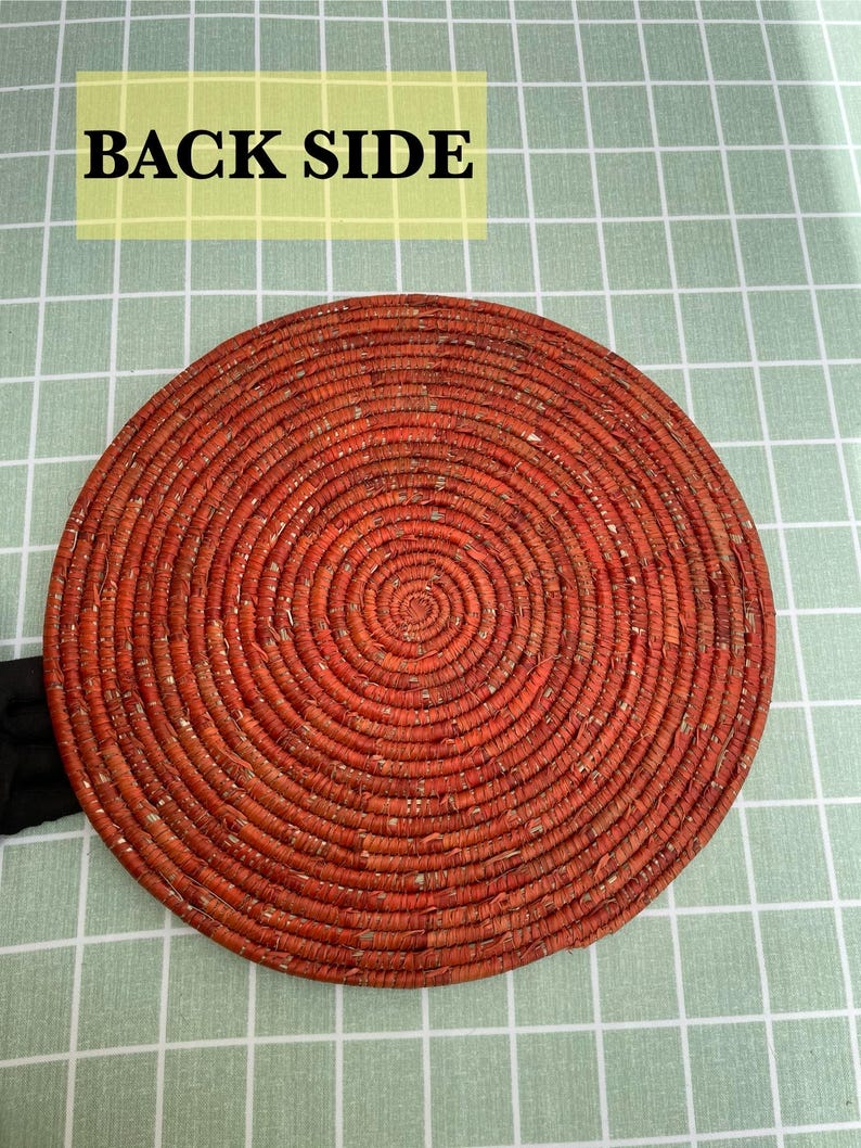 Boho Woven Palm Placemats: Terracotta Rustic Table Decor, 14 inch