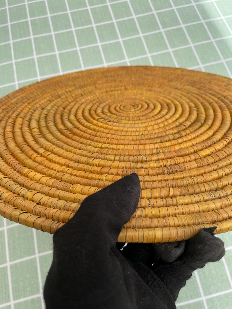 Boho Mustard Palm Leaf Placemats: Round Woven Table Decor