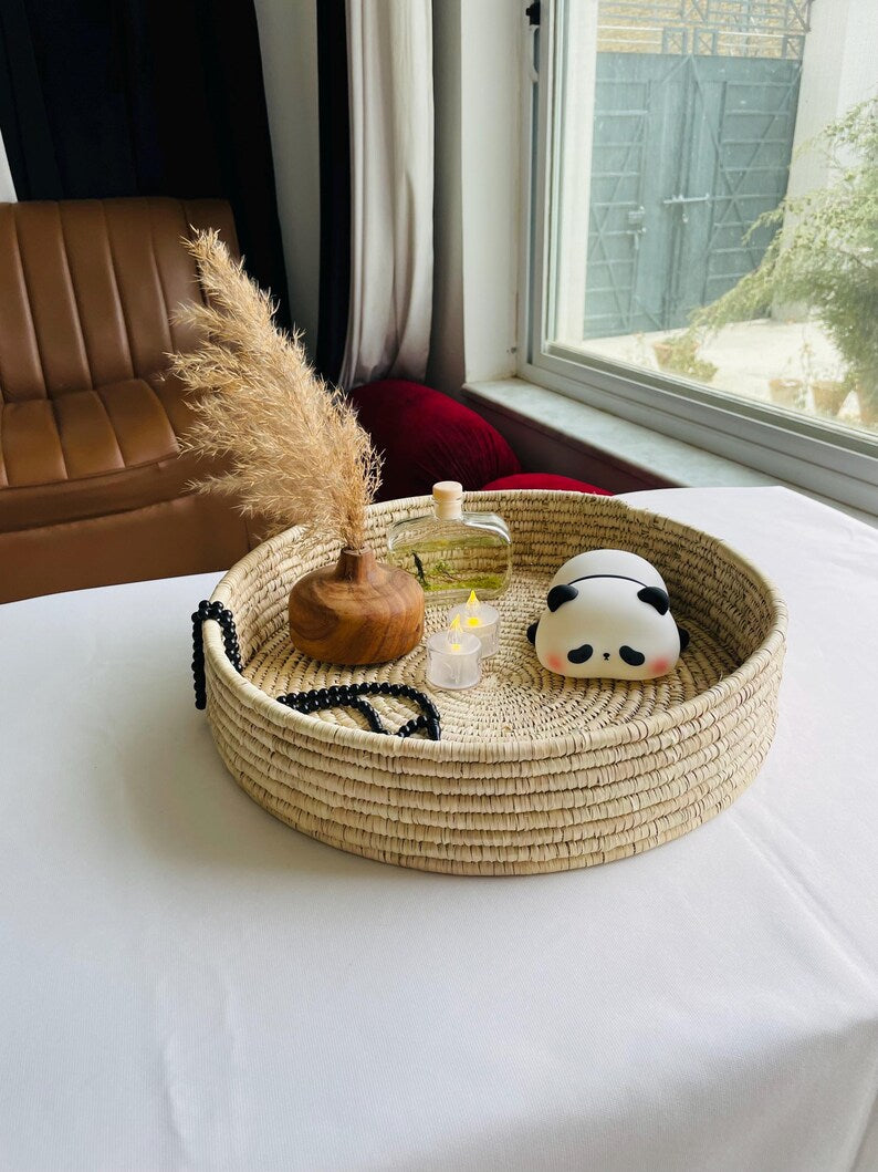 Woven Palm Leaf Tray: Rustic Farmhouse Coffee Table Decor, 15 inch