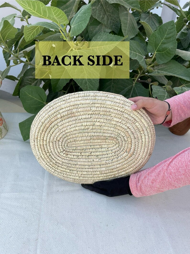Handmade Woven oval Palm Leaf Tray: Boho Table Decor, Fruit Tray