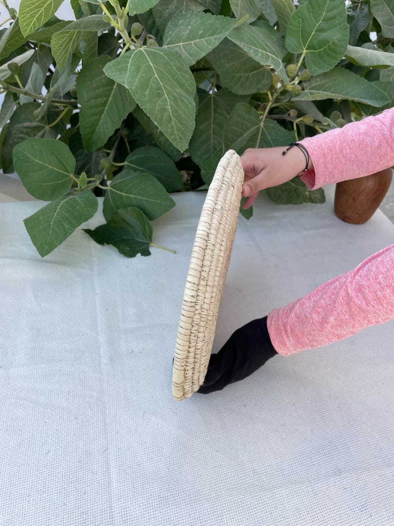 Handmade Woven oval Palm Leaf Tray: Boho Table Decor, Fruit Tray