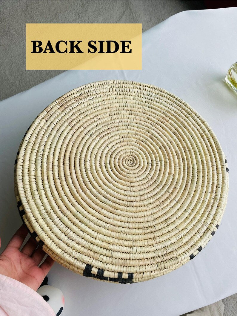 Woven Palm Leaf Tray: Rustic Farmhouse Ottoman Coffee Table Decor