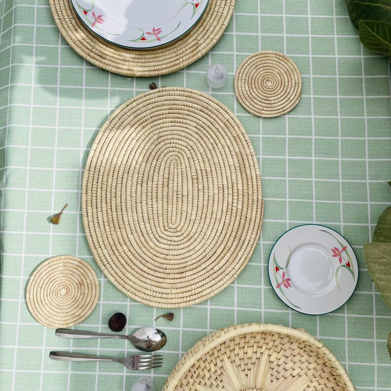 Woven oval placemats for Table, Natural Placemats, Wicker Placemats, Boho Place mats, Placemats Set of 6, Plate Mat, Farmhouse table decor