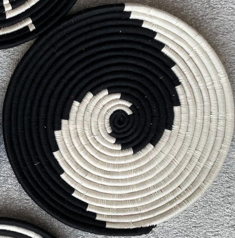 Boho Wall Basket Set of 7: Black & White woven basket Decor