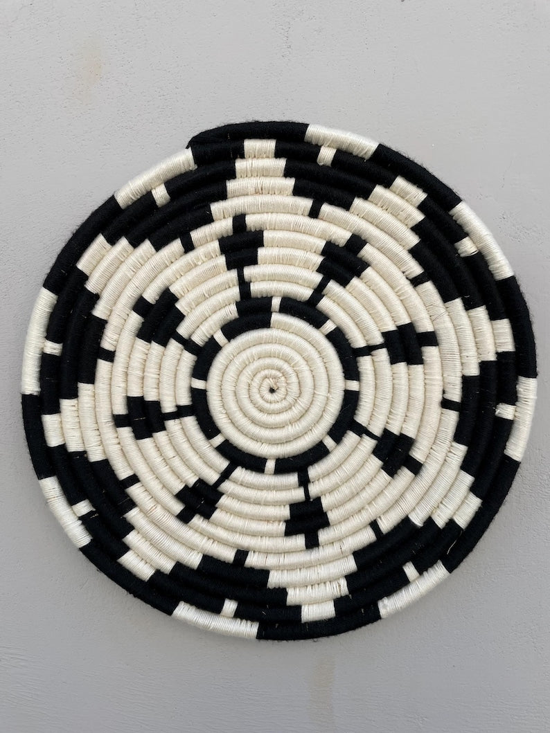 Boho Wall Basket Set of 7: Black & White woven basket Decor