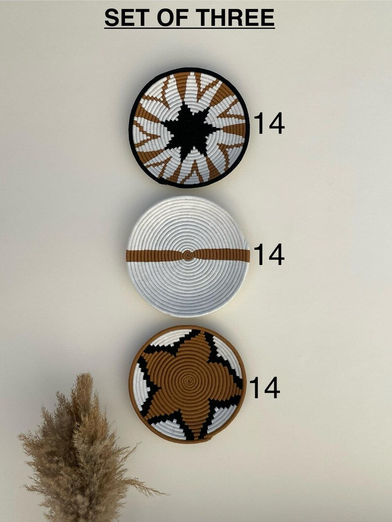 Handwoven Wall Basket Set: Boho African Decor, neutral hanging baskets art, (Set of 13)