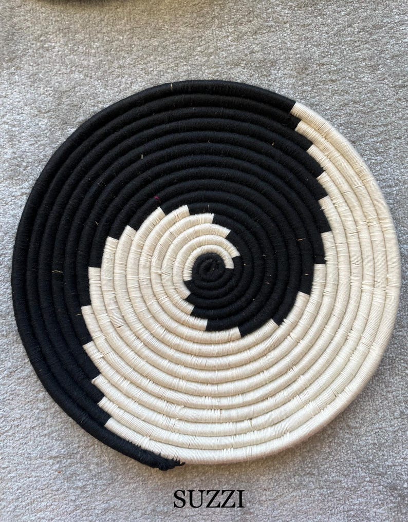 Handwoven Wall Basket Set of 10, Bohemian Wall Hanging, Black And White wall Art, Woven African Baskets, Living Room & Bedroom Wall Art