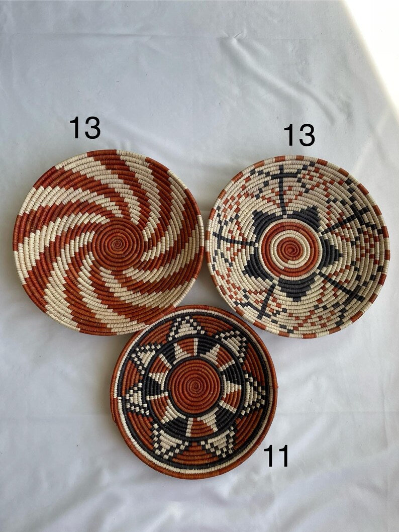Woven Wall Basket Decor Set Of 3, Boho Wall Basket Set, Woven Wall Hanging Baskets, Rustic Wall Baskets, Sea Grass African Baskets