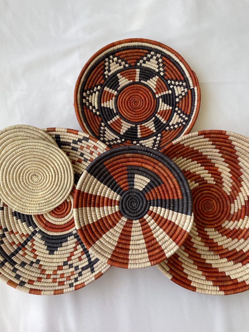 Wall Hanging Baskets Set Of 6, Hand Woven Wall Baskets, Boho Neutral Wall Baskets, Rustic Wall Baskets, Bohemian Wall Hanging Decor