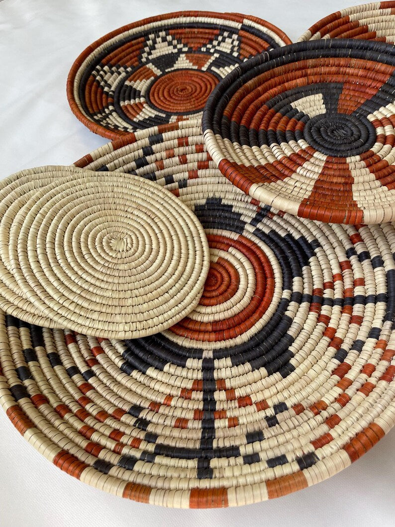 Wall Hanging Baskets Set Of 6, Hand Woven Wall Baskets, Boho Neutral Wall Baskets, Rustic Wall Baskets, Bohemian Wall Hanging Decor