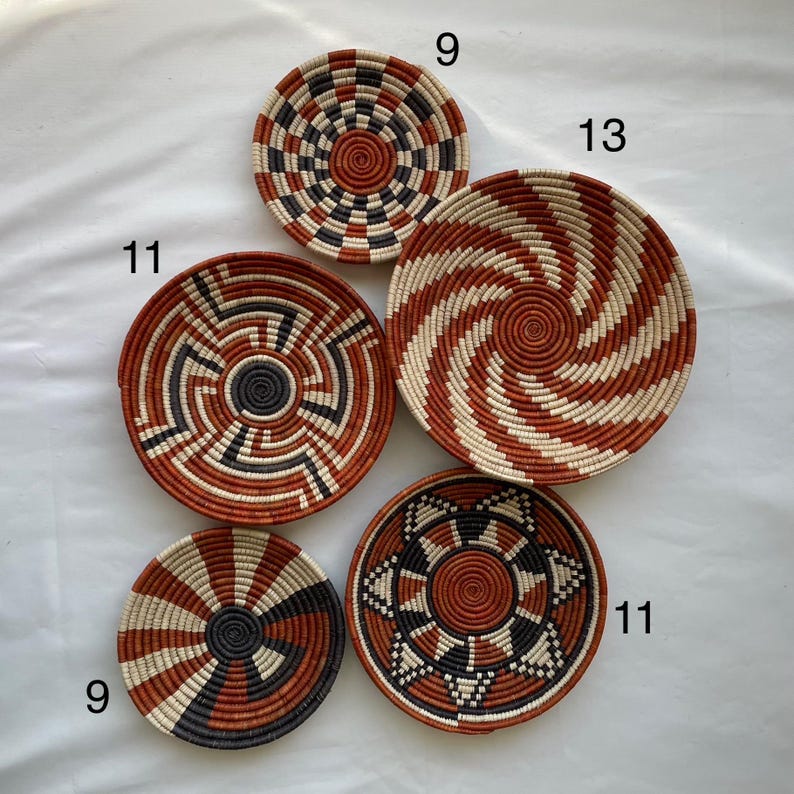 Boho Wall Basket Set Of 5, African Wall Baskets, Neutral & Earthy Wall Art, Hand woven Wall Baskets, Wall Hanging Baskets, Basket Wall Decor