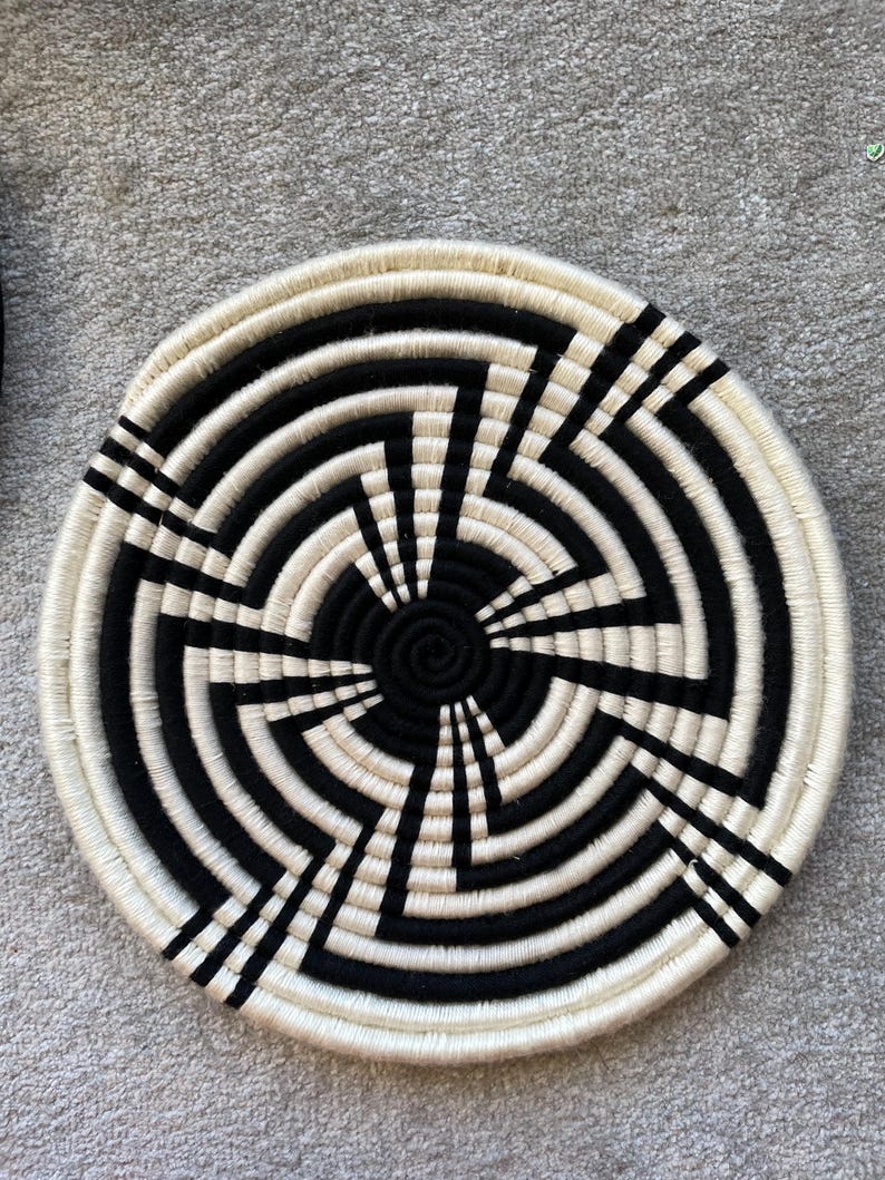 Handwoven Wall Basket Set of 10, Bohemian Wall Hanging, Black And White wall Art, Woven African Baskets, Living Room & Bedroom Wall Art