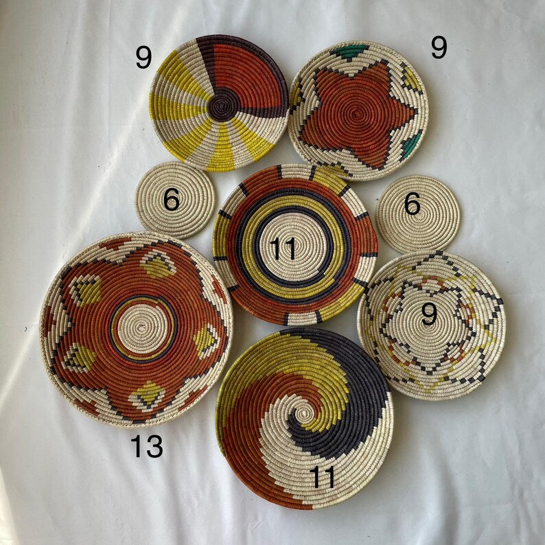 Handwoven Wall Basket Decor Set Of 8 - African Wall Baskets - Boho Wall Baskets Set - Rustic Wall Hanging Baskets - Bohemian Wall Decor