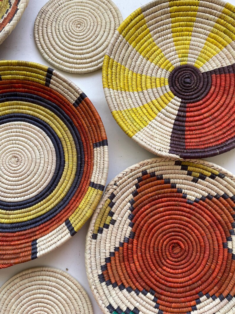 Handwoven Wall Basket Decor Set Of 8 - African Wall Baskets - Boho Wall Baskets Set - Rustic Wall Hanging Baskets - Bohemian Wall Decor