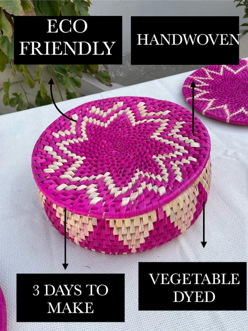 Handwoven Lid Basket By Suzzi Homes, Eco-Friendly Woven Basket with Lid, Rustic Storage Basket, Boho Decor, Fruit Storage, Organizer Basket