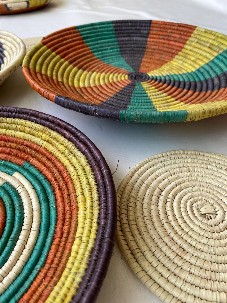 Woven Boho Wall Basket Set Of 5 - African Wall Baskets - Basket Wall Art - Wall Hanging Baskets - Wall Basket Decor - Rustic Wall Decor