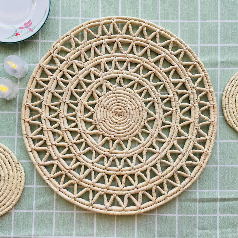 Woven Round Placemats, Boho Place mats, Eco Friendly Placemats, Natural Placemats, Handwoven Placemats, Place Mat, Fall Table Decor, 15inch