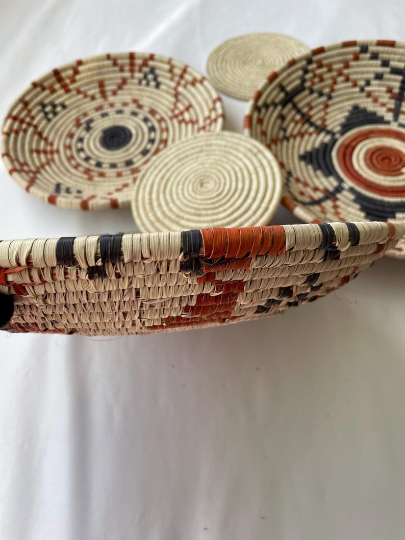 Wall Basket Decor Set of 5, Woven African Wall Baskets, Woven Wall Hangings, Boho Wall Baskets, Basket Wall Art, Rustic Wall Hanging Decor
