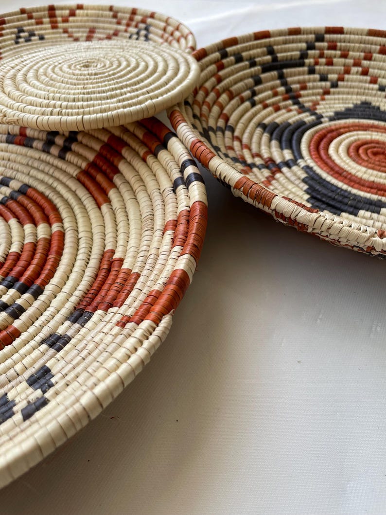 Wall Basket Decor Set of 5, Woven African Wall Baskets, Woven Wall Hangings, Boho Wall Baskets, Basket Wall Art, Rustic Wall Hanging Decor