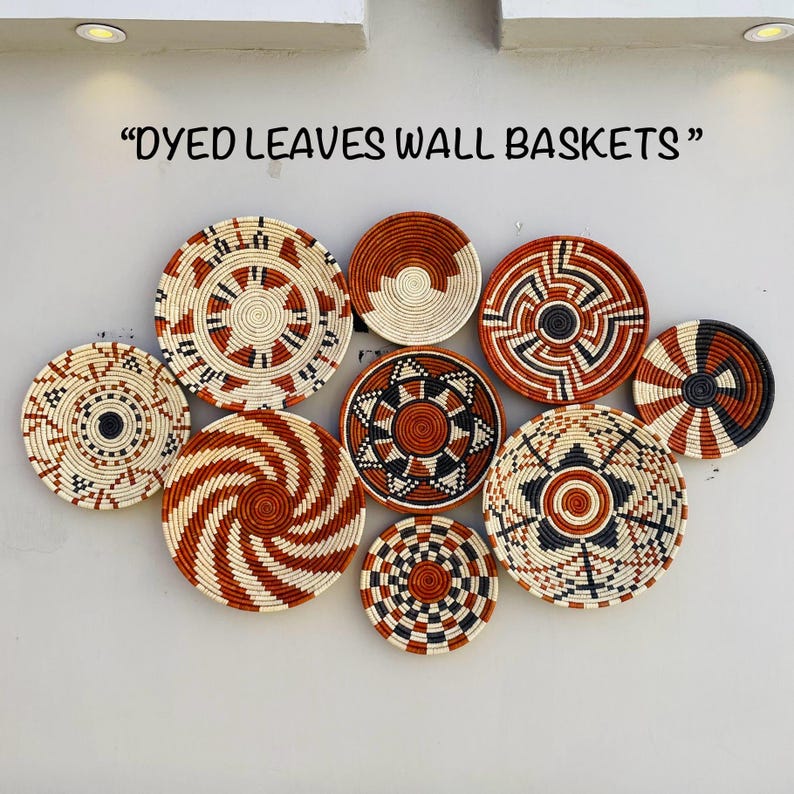 Neutral & Earthy Tones Woven Wall Baskets Set Of 3,4,5,6,7,8 and 9, Boho Wall Baskets, Basket Wall Art, Rustic Wall Hanging Decor