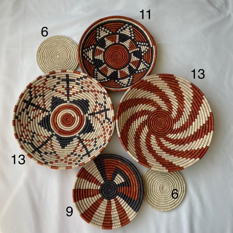 Wall Hanging Baskets Set Of 6, Hand Woven Wall Baskets, Boho Neutral Wall Baskets, Rustic Wall Baskets, Bohemian Wall Hanging Decor