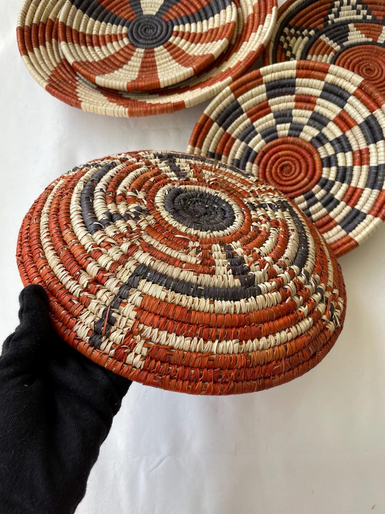 Boho Wall Basket Set Of 5, African Wall Baskets, Neutral & Earthy Wall Art, Hand woven Wall Baskets, Wall Hanging Baskets, Basket Wall Decor