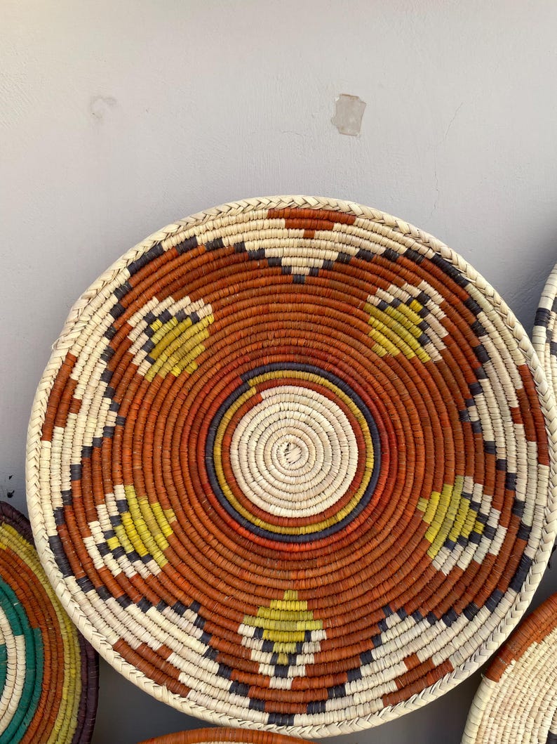 Handwoven Boho Tribal Wall Basket Set of 9 - Natural Fiber Geometric Sunburst Decor - African Ethnic Woven Wall Art - Bohemian Wall Decor
