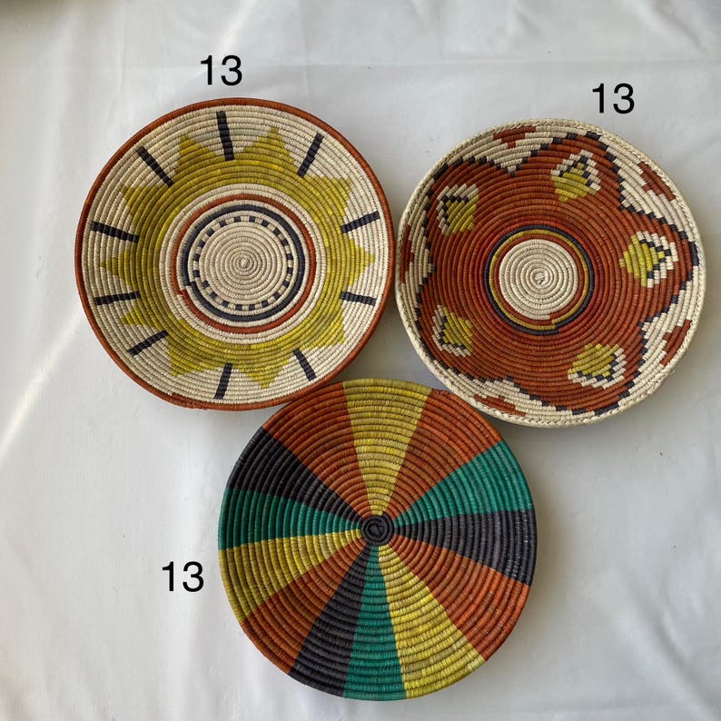 Wall Basket Decor Set Of 3, Hand Woven Basket Wall Art, Woven Wall Baskets, Boho Wall Baskets, African Wall Baskets, Wall Hanging Baskets