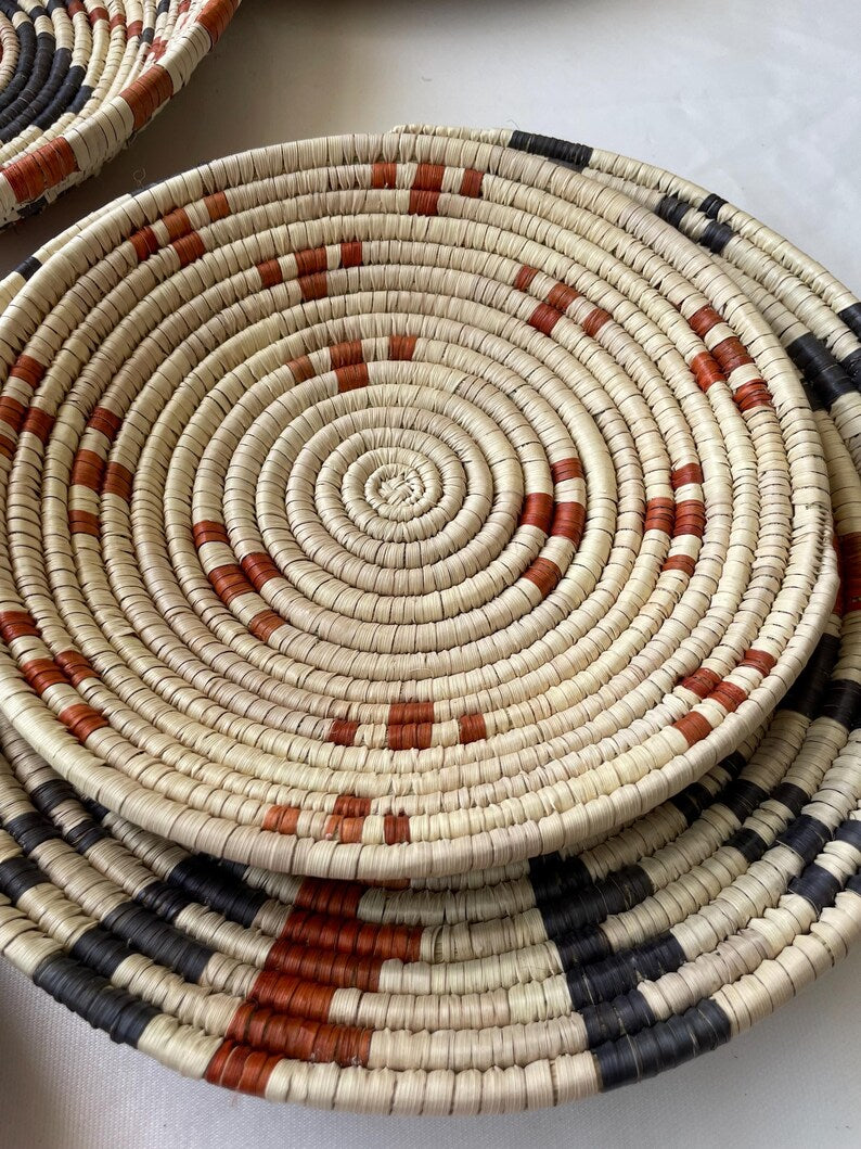Neutral & Earthy Tones Woven Wall Baskets Set Of 7, Boho Wall Baskets, Woven African Baskets, Basket Wall Art, Rustic Wall Hanging Decor
