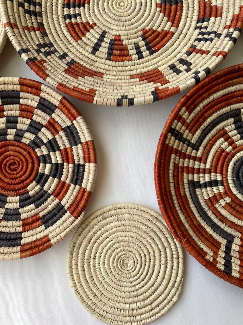 Neutral & Earthy Tones Woven Wall Baskets Set Of 9, Boho Wall Baskets decor, Basket Wall Art, Rustic Wall Hanging Decor, African Wall Basket