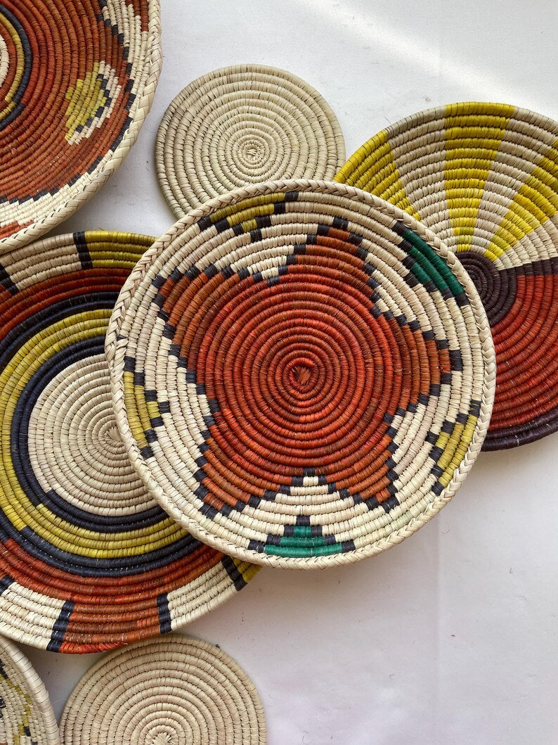 Handwoven Wall Basket Decor Set Of 8 - African Wall Baskets - Boho Wall Baskets Set - Rustic Wall Hanging Baskets - Bohemian Wall Decor